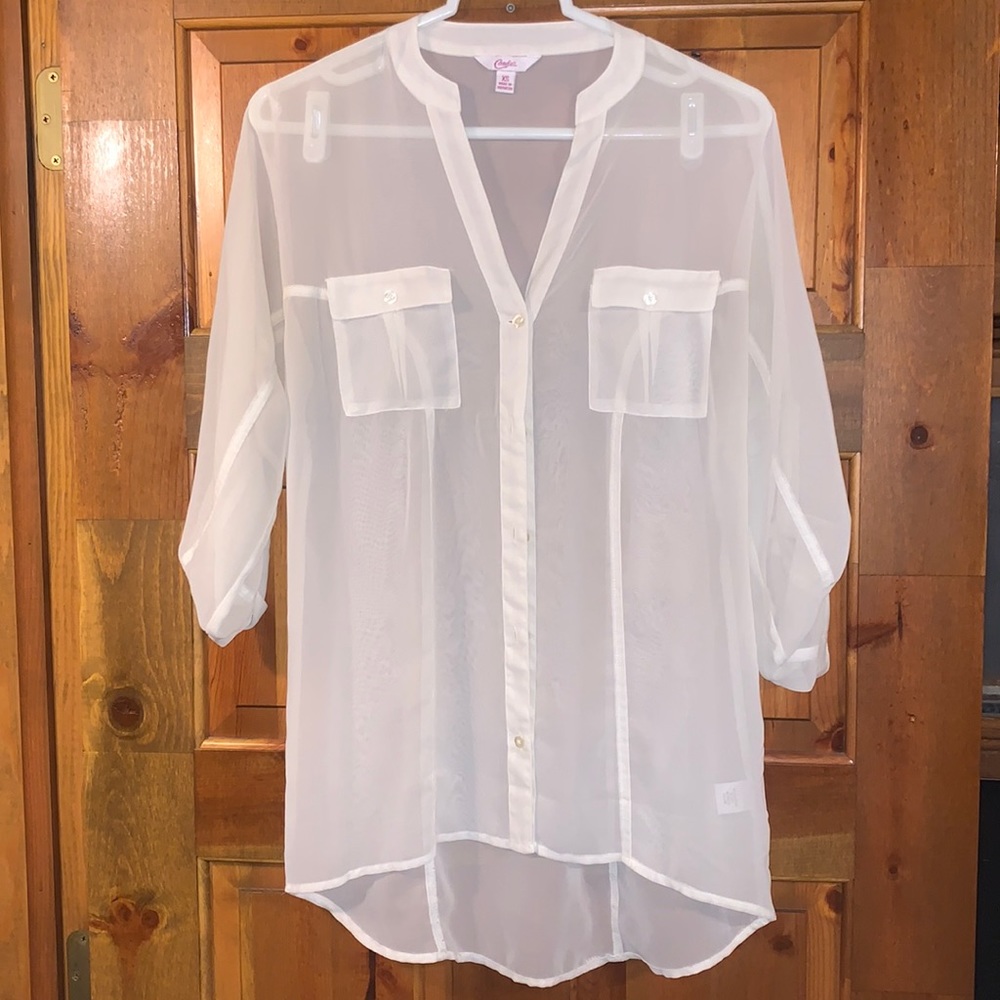 Candies 3/4 Sleeve Sheer Button Up